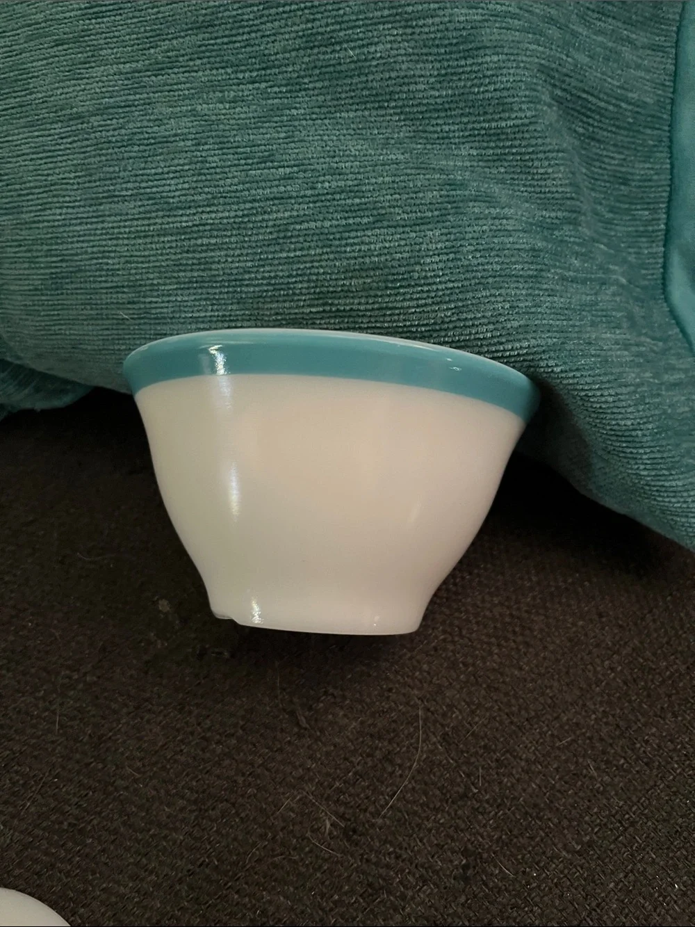 Vintage Pyrex White Milk Glass Sugar Bowl with Turquoise Rims